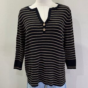 Lauren Ralph Lauren Black & Gold Stripe Knit Sweater | 1X